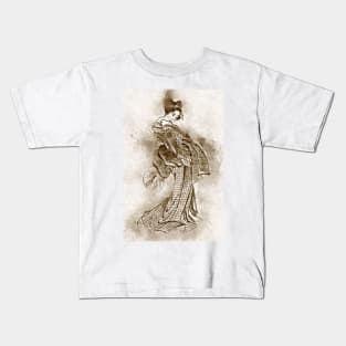 Geisha Girl / Vintage Watercolor Hokusai japanese Sepia art style from Edo period Kids T-Shirt